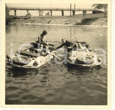 1942 ? WW2 Mezzi anfibi tedeschi in un fiume *Fotografia 7x7 cm