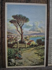 NAPOLI PANORAMA DA VILLA PATRIZI CARTOLINA NV PITTORE CARELLI ACQUERELLO- M1