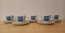 Servizio caffè 5 TAZZINE espresso con PIATTINI~bianco/margherite su blu~vintage