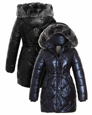 Cappotto Parka Imbottito Bambina Età 14 7 8 10 11 12 13 Anni Giacca Ecopelliccia Nero Navy