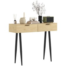 HOMCOM Consolle da Ingresso Stile Nordico con 2 Cassetti Legno e Acciaio Rovere
