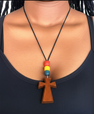 Collana nera Rasta Raots Africa Healing croce fatta a mano cocco uomo donna...