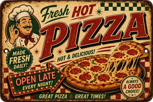Insegna metallo retrò - , pizza