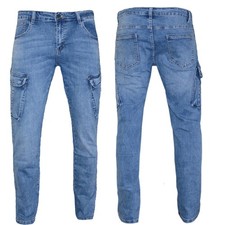 Pantaloni Jeans uomo Denim Cargo tasche laterali multitasche style slim k710 E