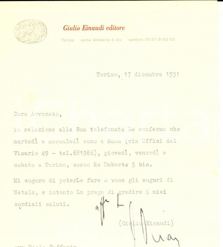 1951 torino lettera giulio - torino,