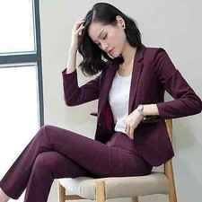 Tailleur completo donna rosso giacca a manica lunga e pantalone slim cod 7155