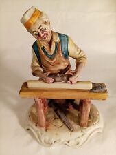 CAPODIMONTE STATUETTA PORCELLANA ANNI 70 BISQUIT FALEGNAME CERAMICA VINTAGE ARTE