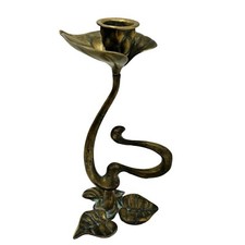 Candelabro candeliere porta candela in ottone a forma di foglia h 22cm Vintage