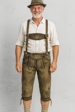 Pantaloni di pelle tradizionali da uomo inclusi pantaloni spalline taglia 46-62 corti pantaloni Oktoberfest marroni