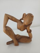 Statua Scultura in Legno Donna Pensante Pesatrice 20 cm Vintage