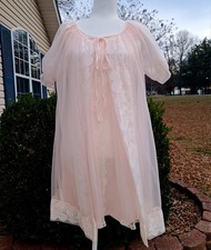Set camicia da notte vintage anni 60 rosa doppio chiffon pizzo Radcliffe Peignoir accappatoio glamour P