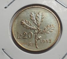 Moneta da 20 lire 1957 con 7