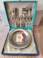 set posate vassoio torta in acciaio vintage