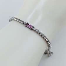 Bracciale donna tennis pietre bianche acciaio zircone rosa rettangolare centrale