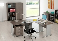 Scrivania operativa Ufficio casa  angolare colore frassino piedi in metallo  