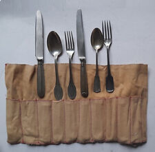 antico set 6 piccole posate viaggio picnic argento 800 x2 persone custodia panno