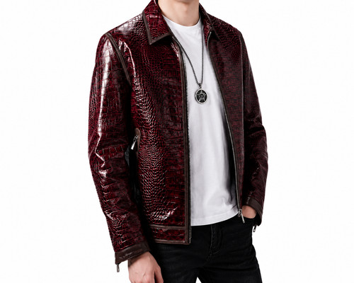 Giacca pelle uomo bordeaux - pelle,