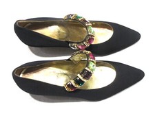 Paio Scarpe decolleté gioiello Casadei nere tessuto 37 vero cuoio Italy tacco 6