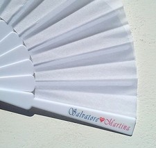 100PEZZI VENTAGLI BIANCHI PERSONALIZZATI MATRIMONIO WEDDING STAMPA ETICHETTA