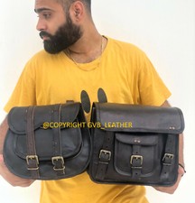 Reale Pelle Tutti Moto Bicicletta 2 Bisacce Affliggere Nero Vintage 2 Borse