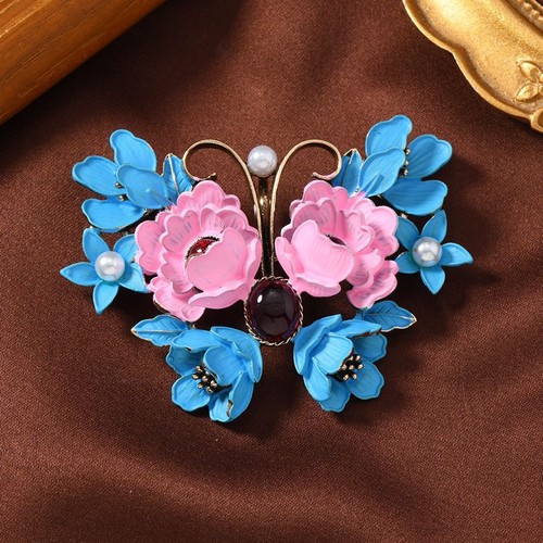Spilla farfalla peonia smalto