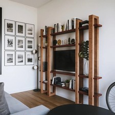 Mobile TV Libreria Modulare in Legno Massello Made in Italy (Rovere/Teak)