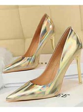 decolte scarpe oro lucido stiletto eleganti 10.5 cm pelle sintetica 9280