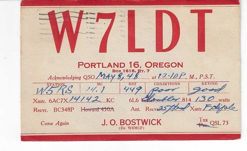 Scheda radio qsl 1948 portland - qsl,