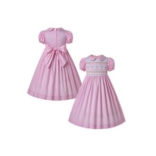 Abito Romany Bambina Smocked Ricamo Compleanno Festa Vestito Estate Rosa 2-12 US