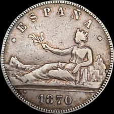 Espagne 5 pesetas 1870 madrid