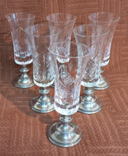 SERVIZIO 6 BICCHIERI IN CRISTALLO MOLATO BASE IN METALLO / SET STILE BOEMIA