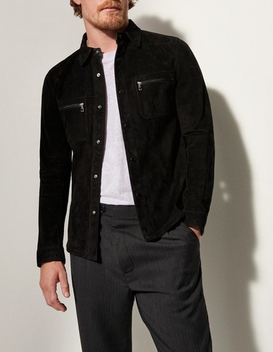 Giacca camicia pelle - nera, uomo