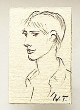 NINO TIRINNANZI PICCOLO RITRATTO - INCHIOSTRO/CARTA SIGLA  E FIRMA RETRO 2 VETRI