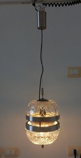 Lampada Sospensione Cristallo Alluminio Satinato Anni 60 Originale Italia