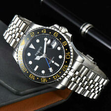 Orologio PARNIS 40mm Uomo Vetro Zaffiro Movimento Automatico GMT Data Orologi da Polso