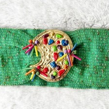 Cintura Borbonese vintage anni 80 verde elasticizzata con chiusura funky tono oro