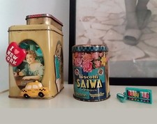Scatole latta vintage Coca Cola anni 80 + Magneti da frigorifero anni 80 e Saiwa