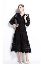 Vestito nero midi elegante - nero,
