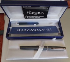 Waterman penna stilografica acciaio usata con 8 cartucce inchiostro nero 