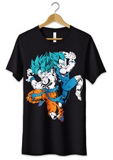 T-Shirt Maglietta Tshirt Dragon Ball Goku Vegeta Super Sayan Blu Anime Nera