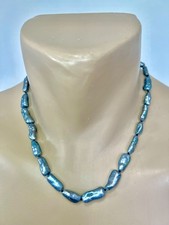 Collana originale rara d'acqua dolce lago Biwa Giappone argento e filo di perle blu