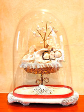 Statua icona Maria Bambina in teca cupola vetro soffiato fine 800 inizio 900