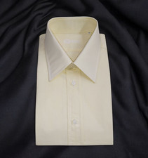 Camicia Uomo Misure Piccole Giallo Tenue Unita Misto Cotone Made in Italy Long