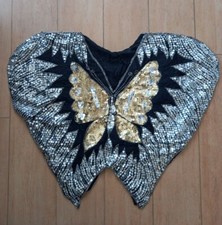 Vintage maglia vestito top Disco Paillettes argento oro farfalla decò