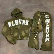 Set tuta uomo 2 pezzi invecchiata manica lunga giacca pantaloni felpa outfit