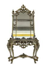 Consolle intagliata , laccata e lumeggiata in oro con specchiera dorata - Pri...