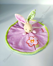 Doudou plat rond lapin rose - doudou,