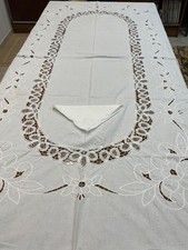 TOVAGLIA VINTAGE BIANCA IN PURO COTONE RICAMATA A MANO COMPLETA DI 12 TOVAGLIOLI