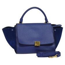 CELINE Borsa a mano trapezio pelle scamosciata 2 vie blu oro originale BA2409
