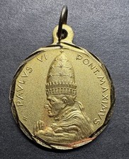 Medaglia religiosa vintage cattolica 1975 Papa Paolo VI tono oro bellissima